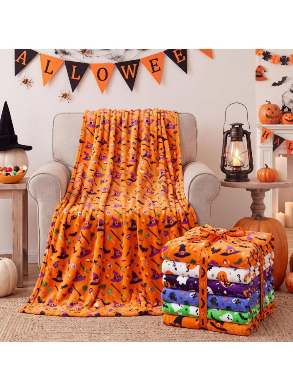Cozy 6-Pack Halloween Throw Blankets, 50x60 Inch, Fun & Festive Decor